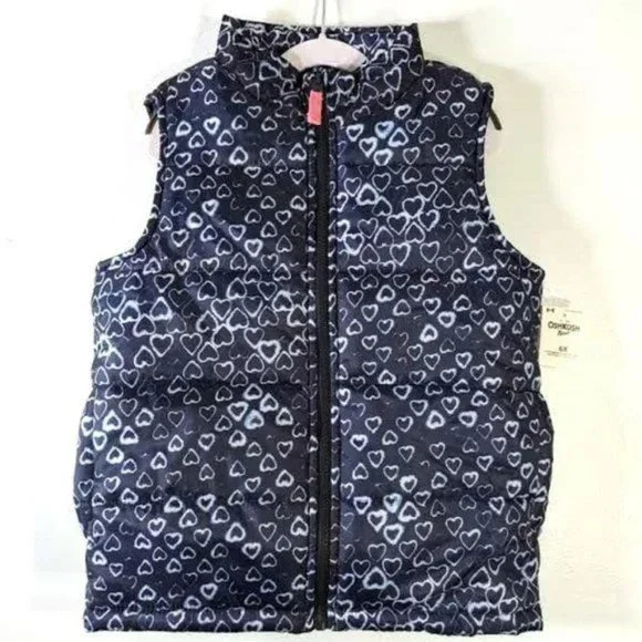 NWT Oshkosh B'gosh Girls Puffer Vest Zip-Front Heart Print Winter Vest 6X, 14 Y - Picture 2 of 4